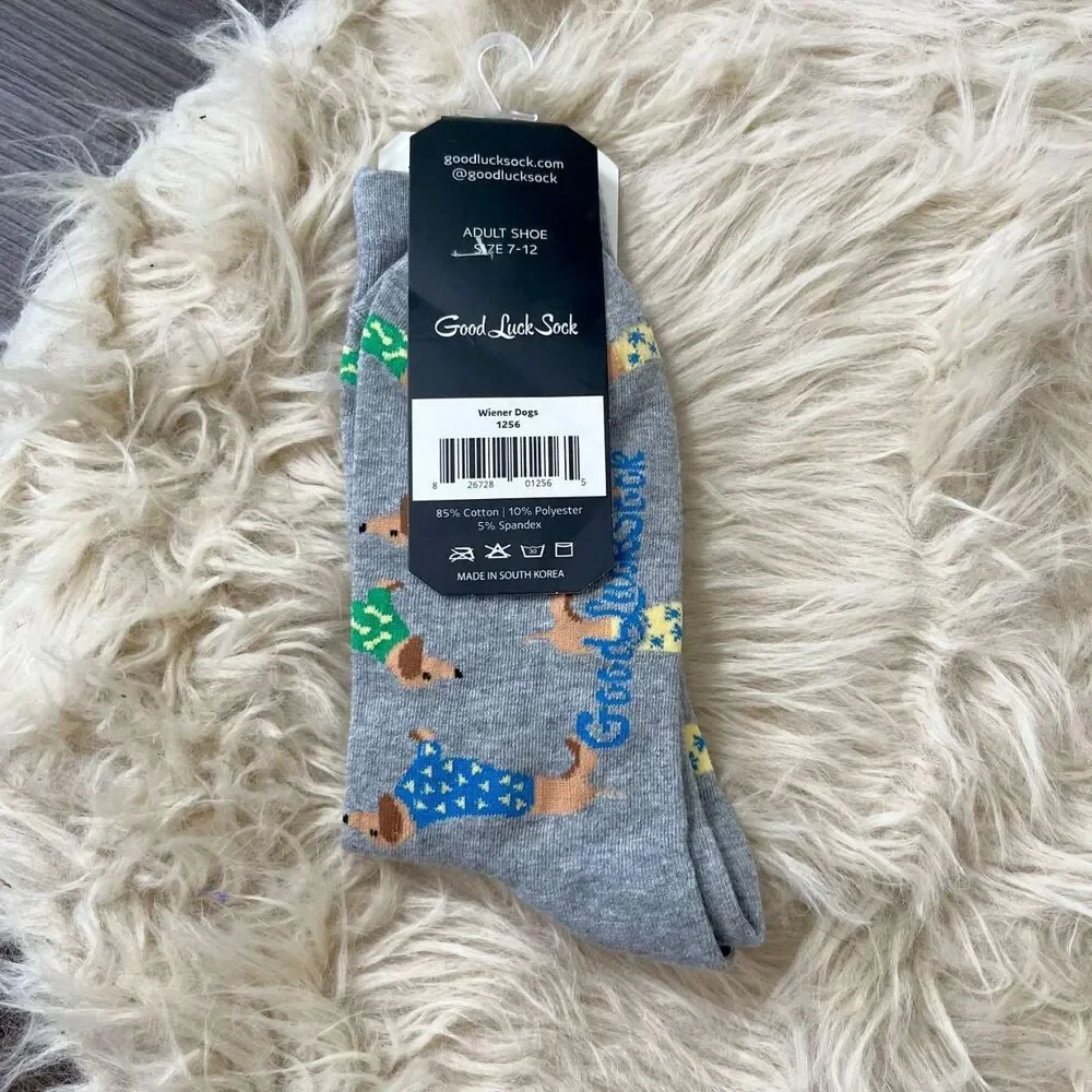 NWT Good Luck Dachshund Sausage Dog Socks Adult Unisex Size 7 - 12
